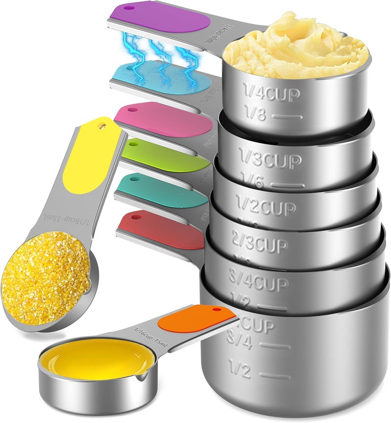 Minteem Magnetic Measuring Cups Set of 8, Stainless Steel Nesting Measuring Cups with Easy to Read Markings, Kitchen Gadgets for Cooking & Baking - Image 1